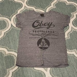 Vintage Obey Heather Gray Short Sleeve Relaxed Fit T-Shirt Size Large